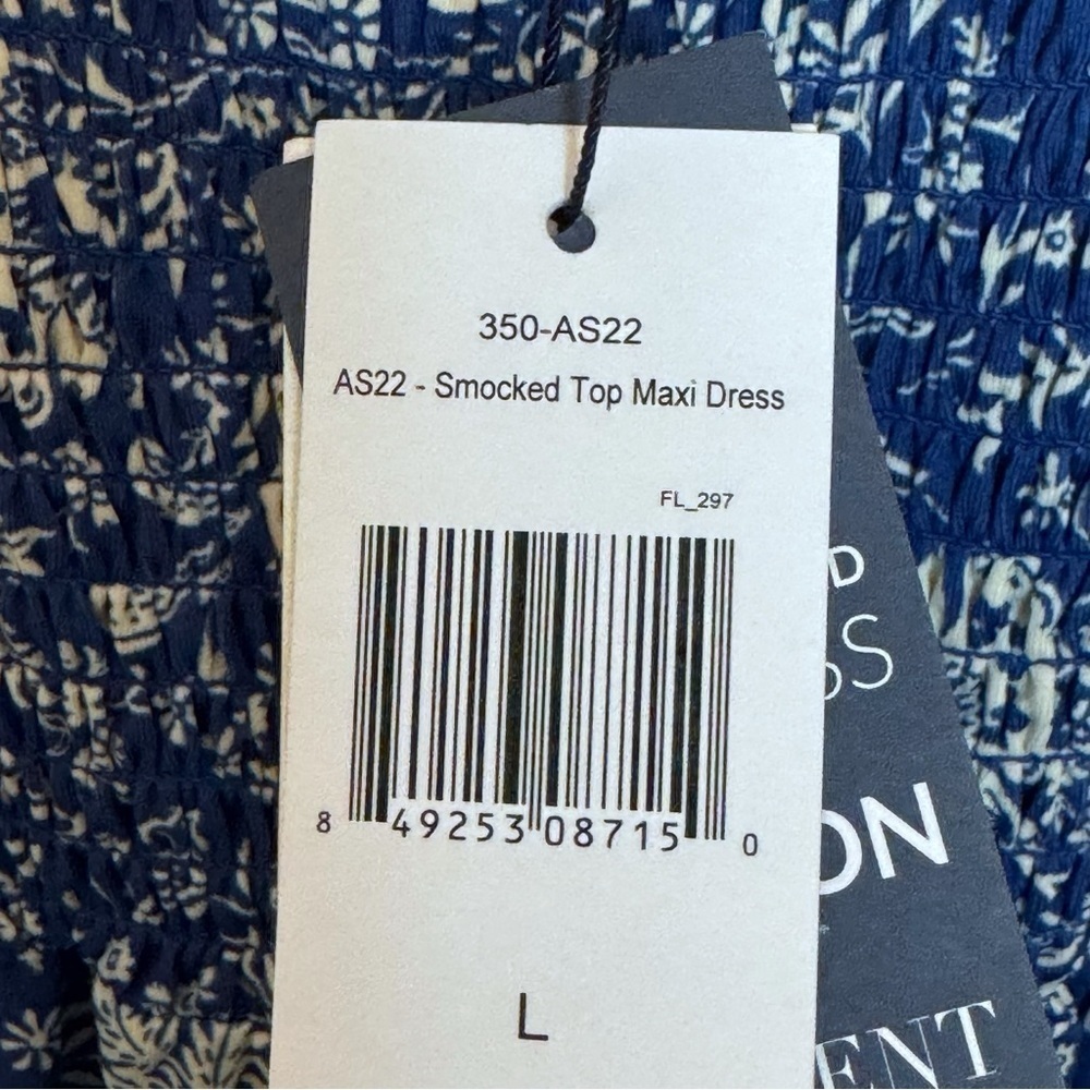 Cabana Life Aspen Puff Sleeve Blue Maxi Dress Sz Large Smocked Top Travel - Picture 12 of 16